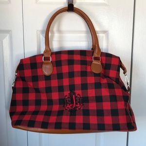 Buffalo plaid weekend bag with letter J. Like new